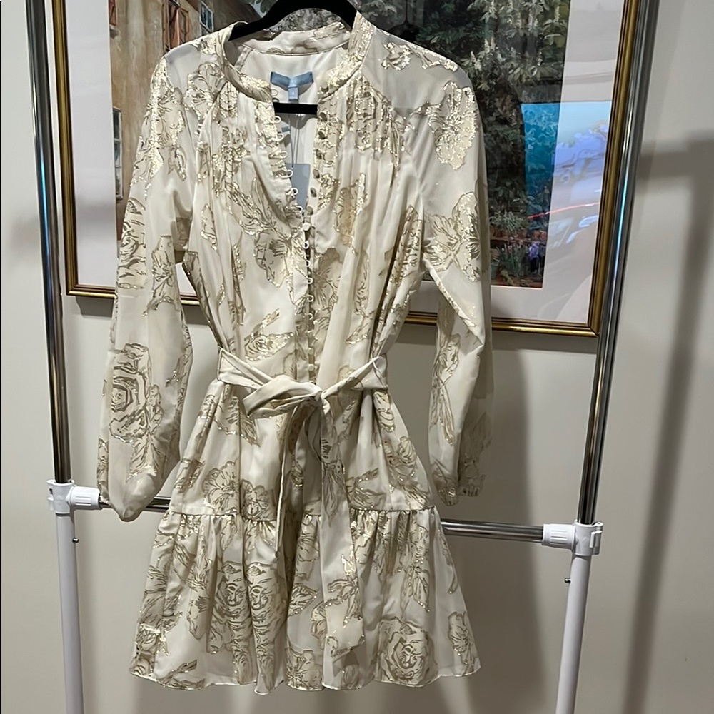 ANTONIO MELANI Cream and Gold Long Sleeve Dress